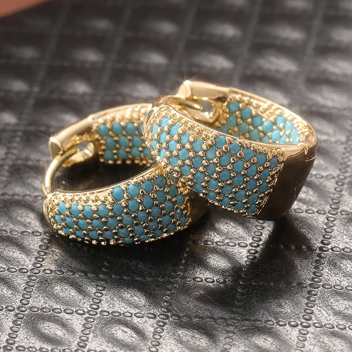 Boucles d'oreilles créoles en turquoise et ton doré | Or