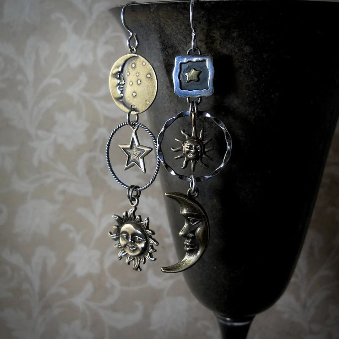 Pendentif Boucles d'Oreilles Soleil et Lune