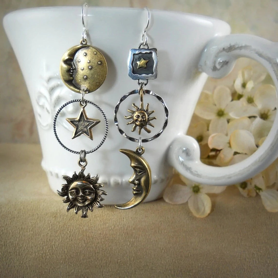 Pendentif Boucles d'Oreilles Soleil et Lune