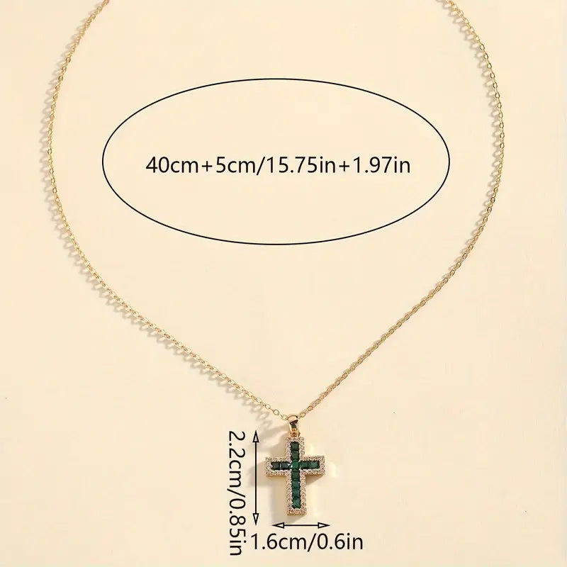 Collier Pendentif Croix Émeraude Solène | Or