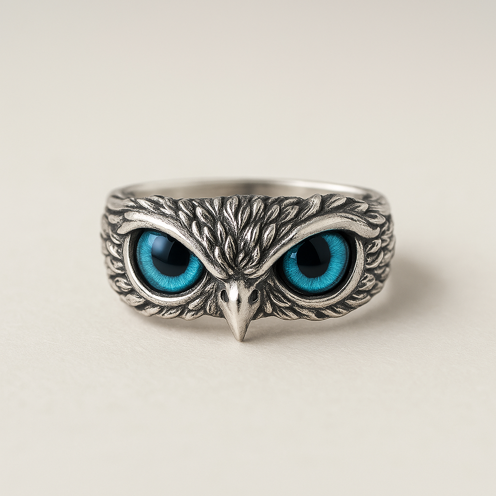Bague en Argent et Opale Hibou Chanceux Ajustable