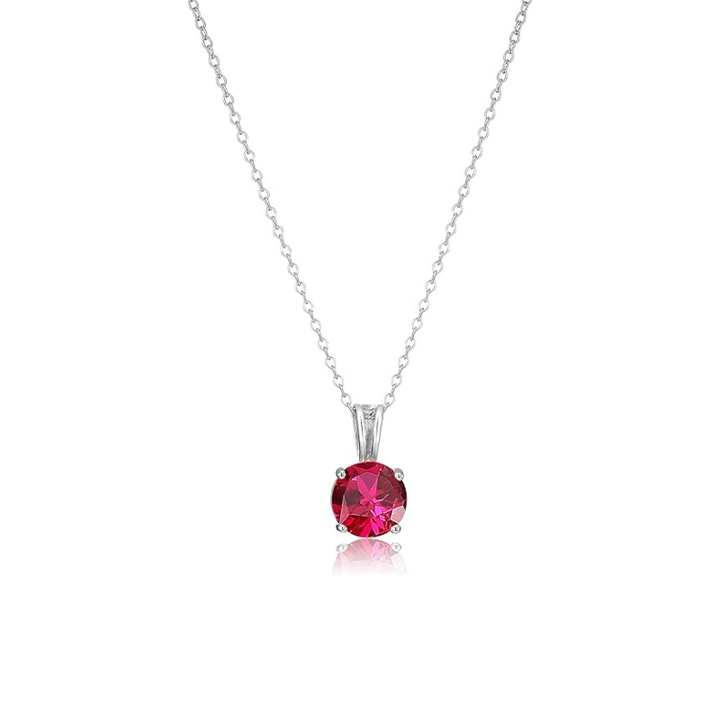 Collier en Rubis Taillé Rond | Or Blanc