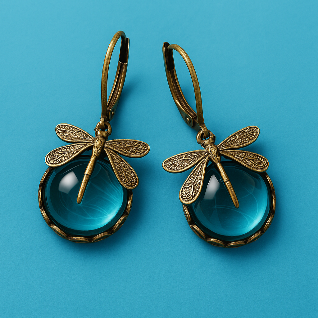 Boucles d'oreilles en Or Antique Libellule Sphériques