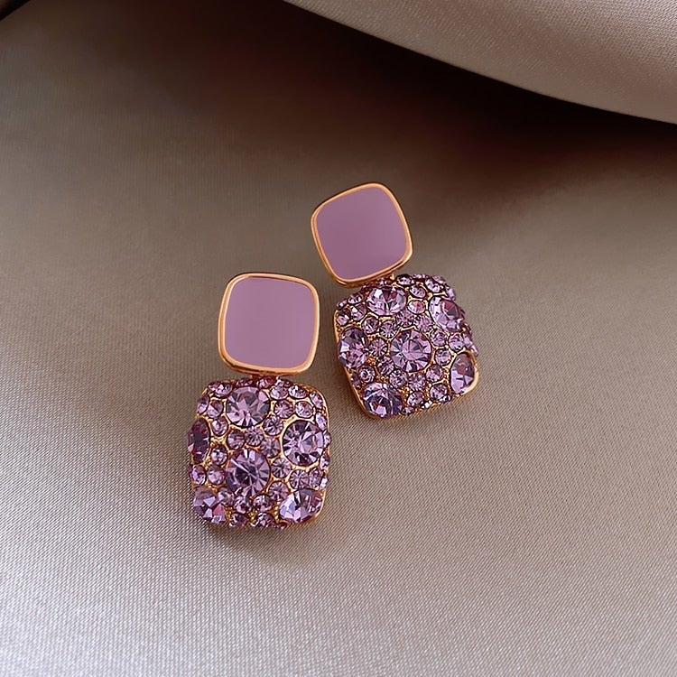 Boucles d'oreilles de luxe violettes avec incrustation de zircon