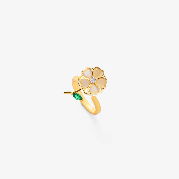 Bague tournante Fleur de Feuille Émeraude | Or