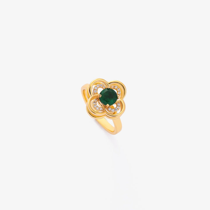 Bague tournante Clover Halo Émeraude | Or