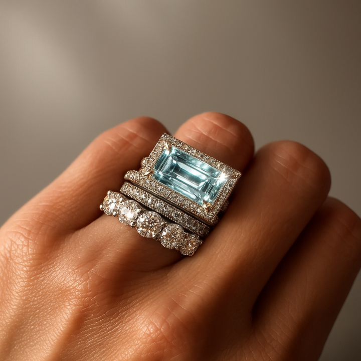 Bague vintage en argent avec verre turquoise - Ensemble élégant