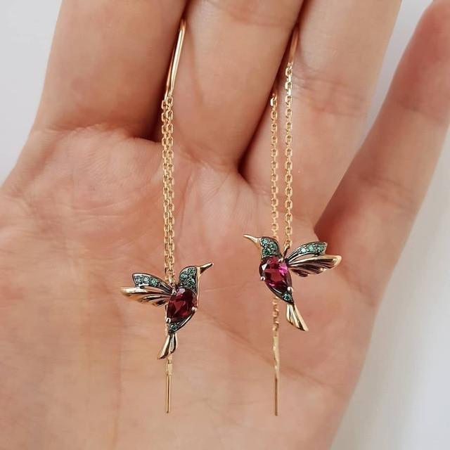 Boucles d'oreilles Hummingbird en zirconium et émail